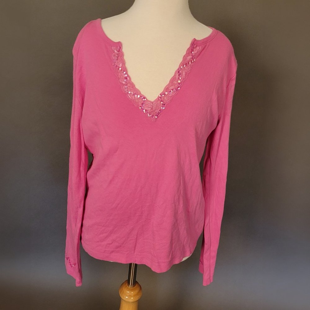 Pink Long Sleeved Sigrid Olsen Top with sequins Size Small